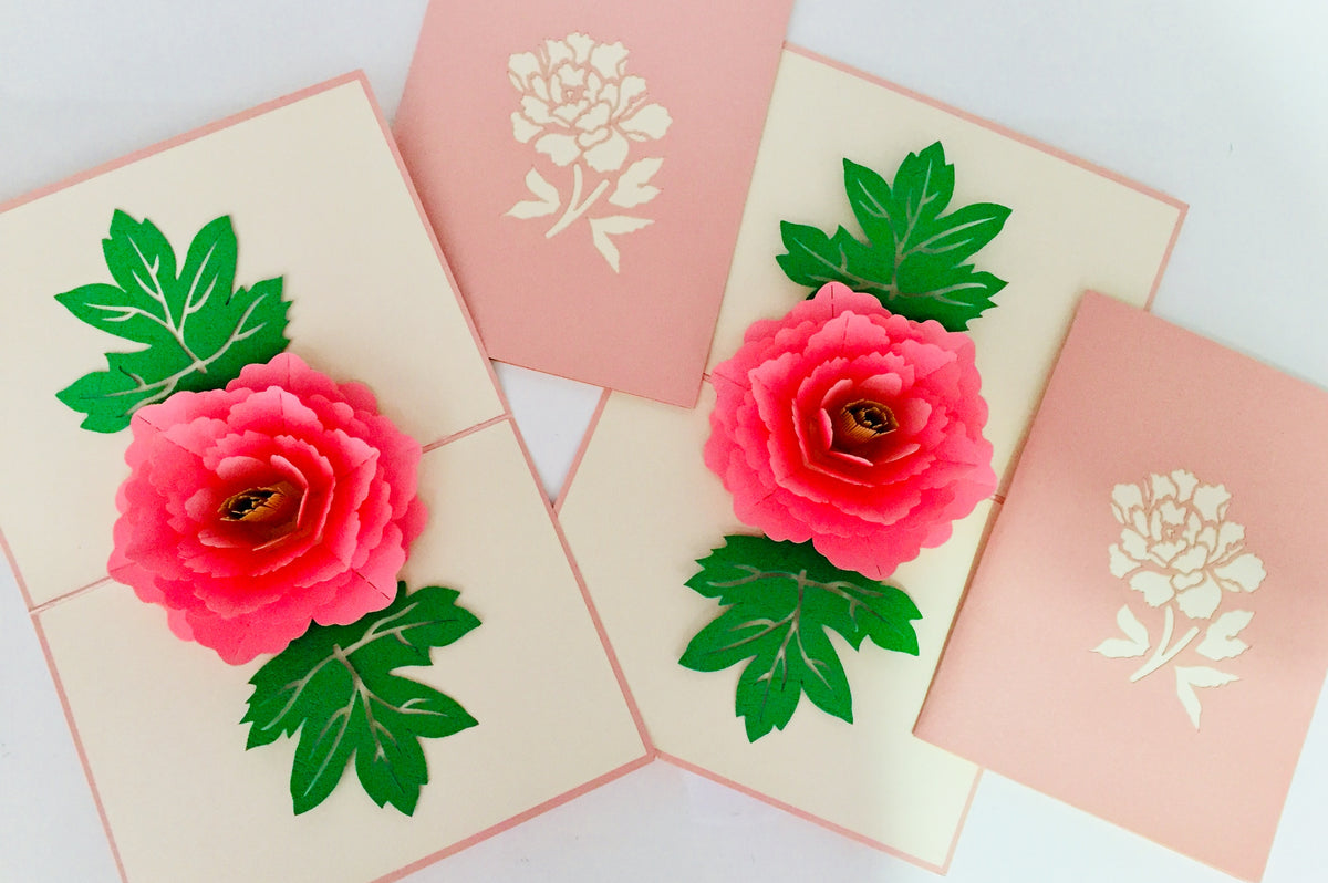 Metallic Big Peony Rose Origami Pop Cards 3D Pop Up Greeting Card Happy Birthday Thank You Handmade Gift Thinking of You Blank Card for Any Occasion Happy Mother's Day Happy Father's Australiana Celebrate the Beauty of Flower and Romantic