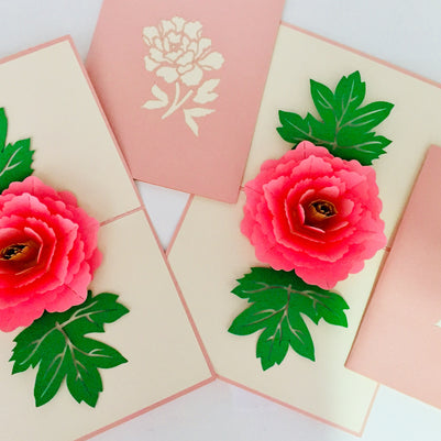 Metallic Big Peony Rose Origami Pop Cards 3D Pop Up Greeting Card Happy Birthday Thank You Handmade Gift Thinking of You Blank Card for Any Occasion Happy Mother's Day Happy Father's Australiana Celebrate the Beauty of Flower and Romantic