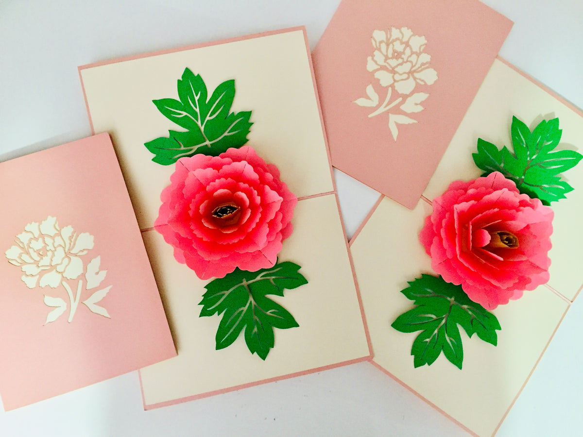 Metallic Big Peony Rose Origami Pop Cards 3D Pop Up Greeting Card Happy Birthday Thank You Handmade Gift Thinking of You Blank Card for Any Occasion Happy Mother's Day Happy Father's Australiana Celebrate the Beauty of Flower and Romantic