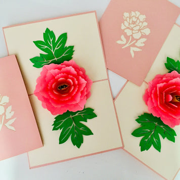 Metallic Big Peony Rose Origami Pop Cards 3D Pop Up Greeting Card Happy Birthday Thank You Handmade Gift Thinking of You Blank Card for Any Occasion Happy Mother's Day Happy Father's Australiana Celebrate the Beauty of Flower and Romantic