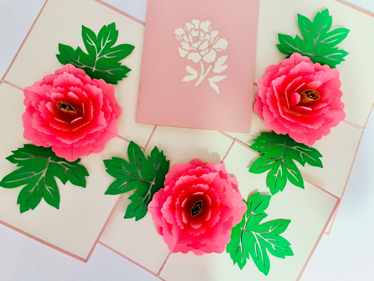 Metallic Big Peony Rose Origami Pop Cards 3D Pop Up Greeting Card Happy Birthday Thank You Handmade Gift Thinking of You Blank Card for Any Occasion Happy Mother's Day Happy Father's Australiana Celebrate the Beauty of Flower and Romantic