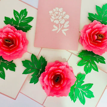 Metallic Big Peony Rose Origami Pop Cards 3D Pop Up Greeting Card Happy Birthday Thank You Handmade Gift Thinking of You Blank Card for Any Occasion Happy Mother's Day Happy Father's Australiana Celebrate the Beauty of Flower and Romantic