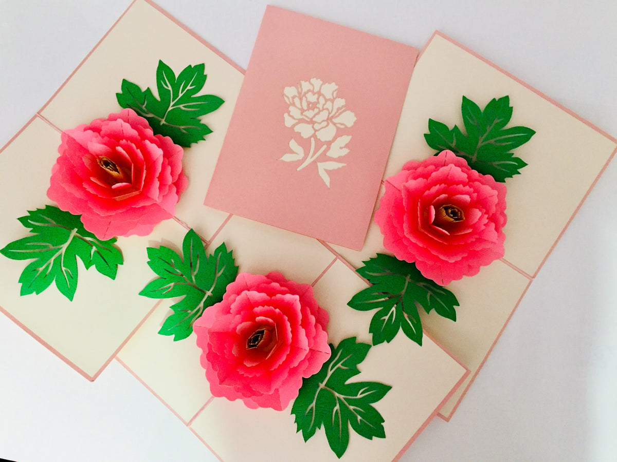 Metallic Big Peony Rose Origami Pop Cards 3D Pop Up Greeting Card Happy Birthday Thank You Handmade Gift Thinking of You Blank Card for Any Occasion Happy Mother's Day Happy Father's Australiana Celebrate the Beauty of Flower and Romantic