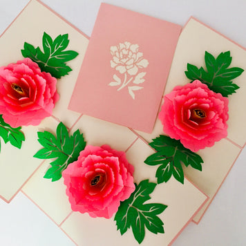 Metallic Big Peony Rose Origami Pop Cards 3D Pop Up Greeting Card Happy Birthday Thank You Handmade Gift Thinking of You Blank Card for Any Occasion Happy Mother's Day Happy Father's Australiana Celebrate the Beauty of Flower and Romantic