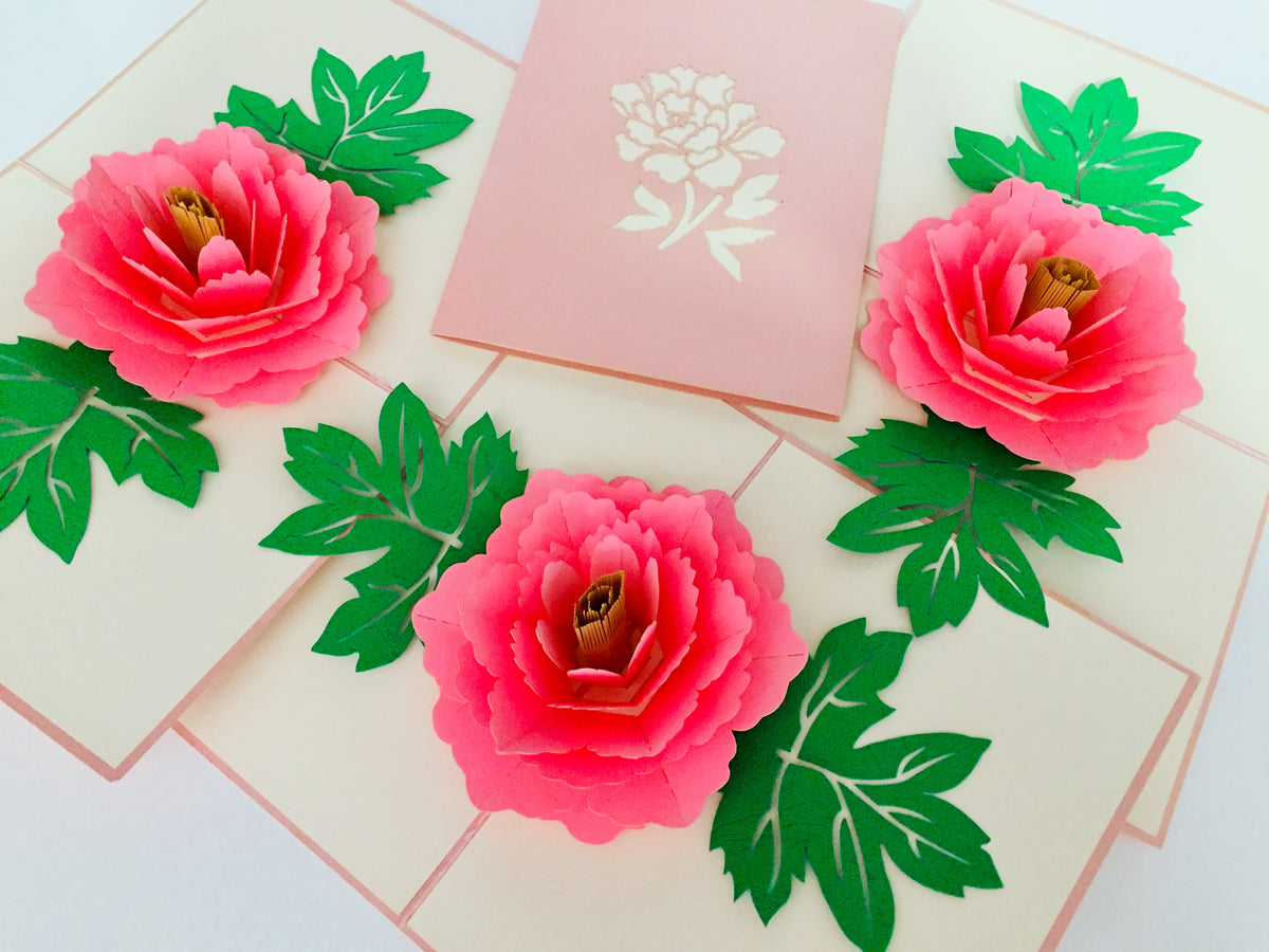 Metallic Big Peony Rose Origami Pop Cards 3D Pop Up Greeting Card Happy Birthday Thank You Handmade Gift Thinking of You Blank Card for Any Occasion Happy Mother's Day Happy Father's Australiana Celebrate the Beauty of Flower and Romantic