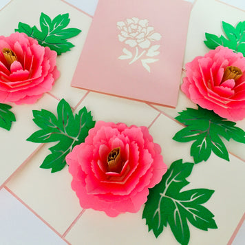 Metallic Big Peony Rose Origami Pop Cards 3D Pop Up Greeting Card Happy Birthday Thank You Handmade Gift Thinking of You Blank Card for Any Occasion Happy Mother's Day Happy Father's Australiana Celebrate the Beauty of Flower and Romantic