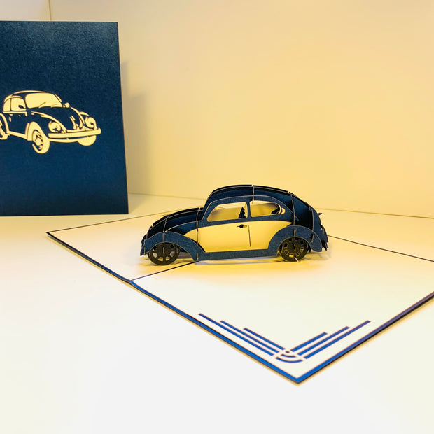 Metallic Blue Navy Vintage Car VW - Perfect for Happy Father's Day Origami Pop Cards 3D Pop Up Greeting Card Celebrate Happy Birthday Thank You Handmade Best Wishes Gift Thinking of You Blank Card for Any Occasion Happy Mother's Day Australiana