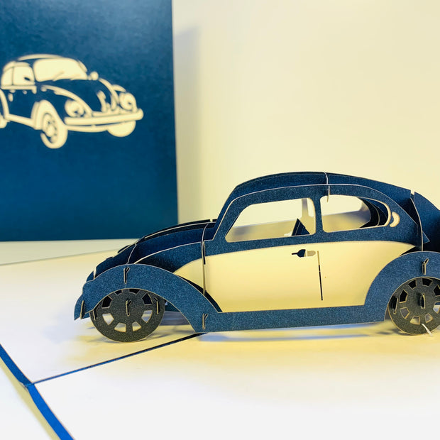 Metallic Blue Navy Vintage Car VW - Perfect for Happy Father's Day Origami Pop Cards 3D Pop Up Greeting Card Celebrate Happy Birthday Thank You Handmade Best Wishes Gift Thinking of You Blank Card for Any Occasion Happy Mother's Day Australiana