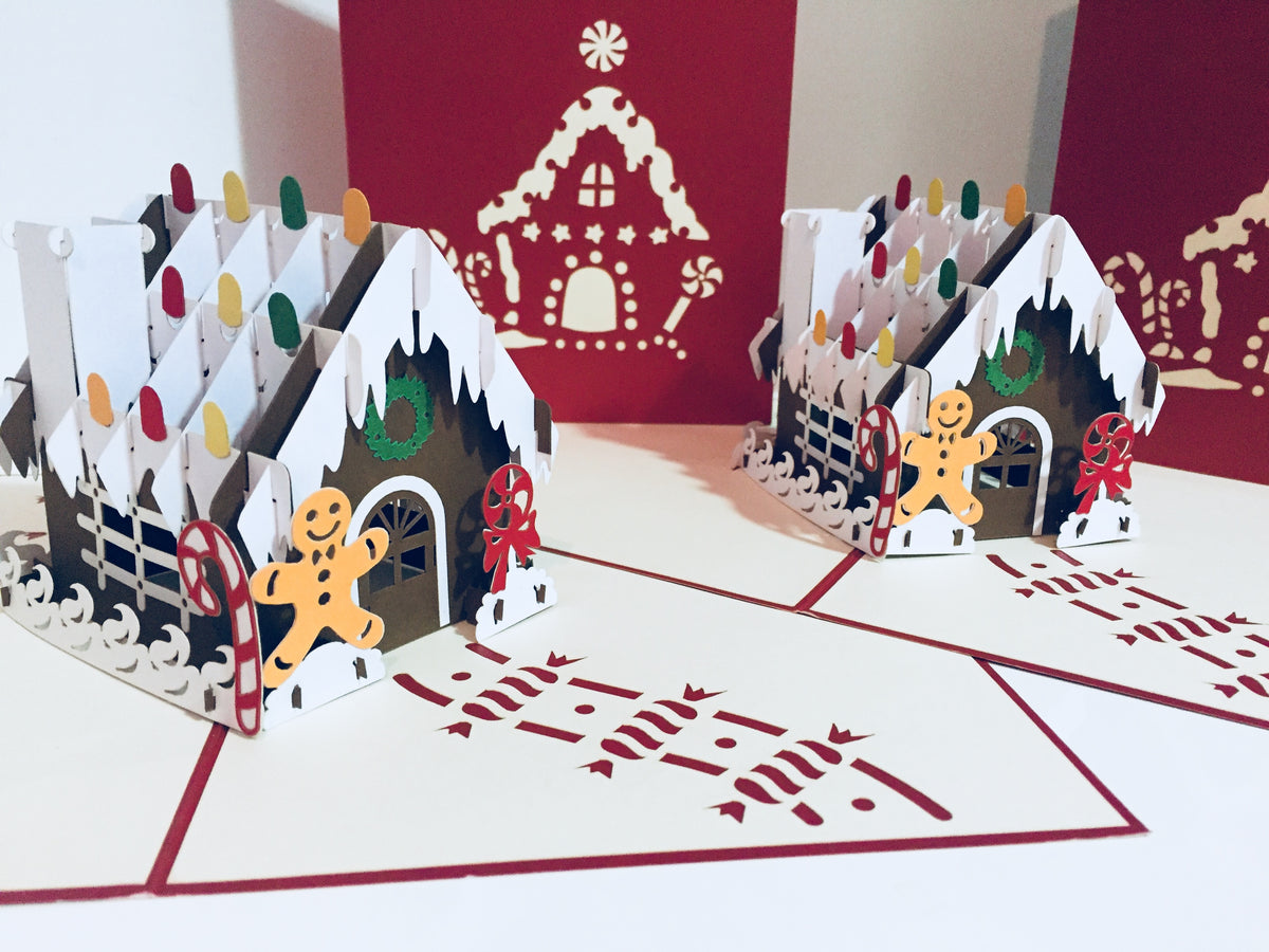 Metallic Christmas Gingerbread House Origami Pop Cards 3D Pop Up Greeting Card Merry Christmas Thank You Handmade Best Wishes Blank Card Gift Happy Holidays Celebrate the Special Day