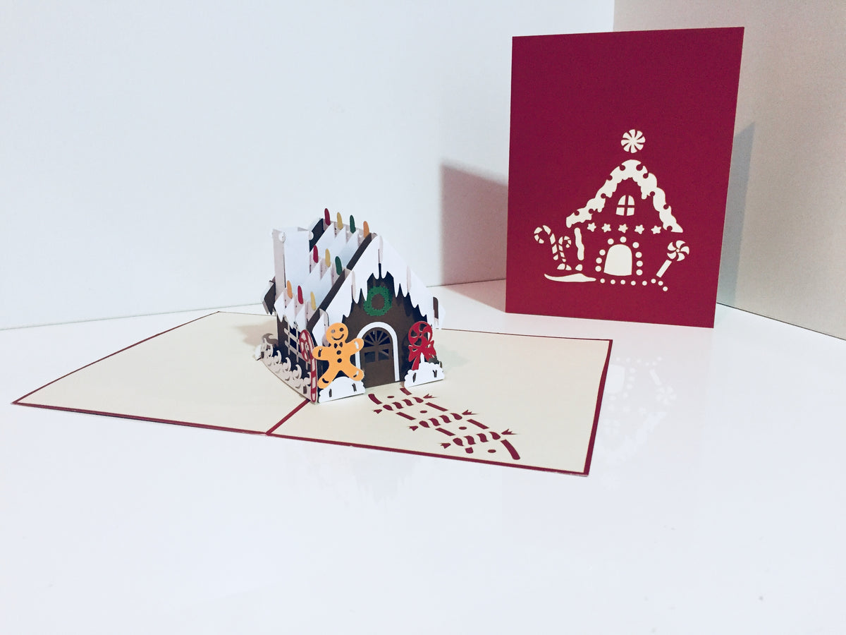 Metallic Christmas Gingerbread House Origami Pop Cards 3D Pop Up Greeting Card Merry Christmas Thank You Handmade Best Wishes Blank Card Gift Happy Holidays Celebrate the Special Day