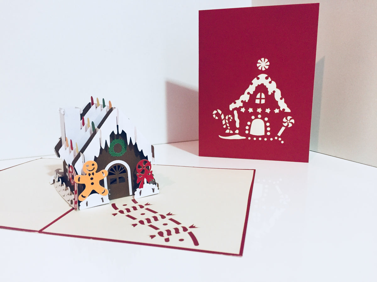 Metallic Christmas Gingerbread House Origami Pop Cards 3D Pop Up Greeting Card Merry Christmas Thank You Handmade Best Wishes Blank Card Gift Happy Holidays Celebrate the Special Day