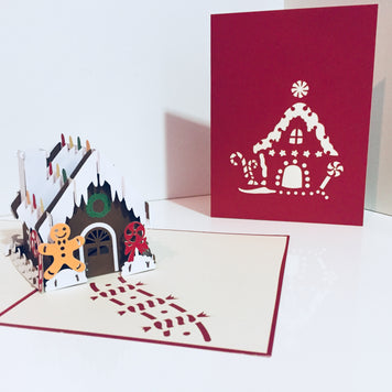 Metallic Christmas Gingerbread House Origami Pop Cards 3D Pop Up Greeting Card Merry Christmas Thank You Handmade Best Wishes Blank Card Gift Happy Holidays Celebrate the Special Day