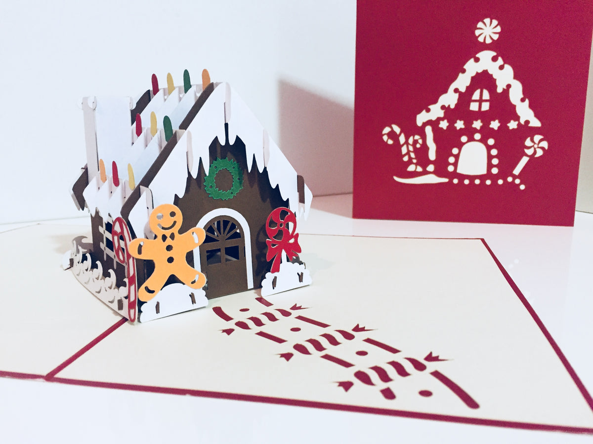 Metallic Christmas Gingerbread House Origami Pop Cards 3D Pop Up Greeting Card Merry Christmas Thank You Handmade Best Wishes Blank Card Gift Happy Holidays Celebrate the Special Day
