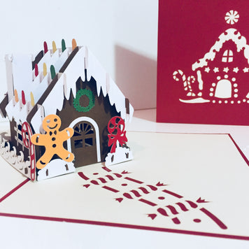 Metallic Christmas Gingerbread House Origami Pop Cards 3D Pop Up Greeting Card Merry Christmas Thank You Handmade Best Wishes Blank Card Gift Happy Holidays Celebrate the Special Day