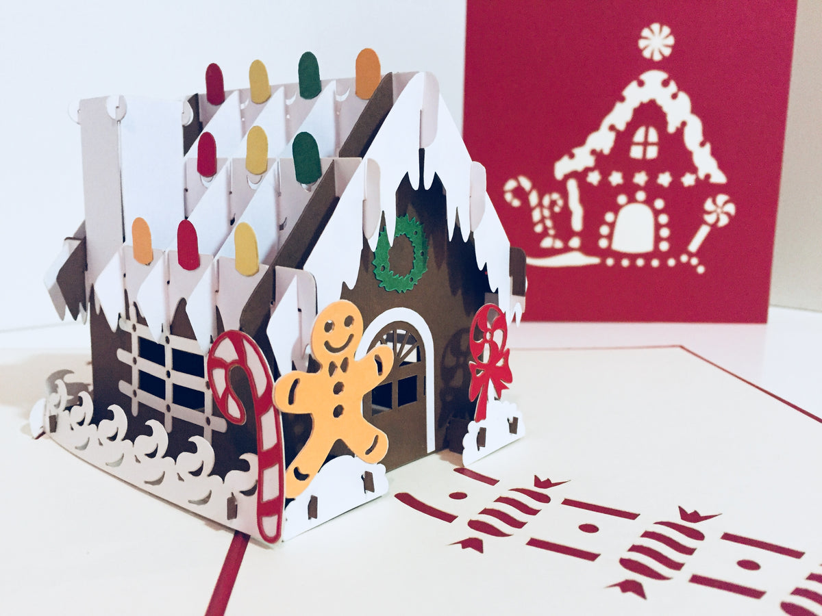 Metallic Christmas Gingerbread House Origami Pop Cards 3D Pop Up Greeting Card Merry Christmas Thank You Handmade Best Wishes Blank Card Gift Happy Holidays Celebrate the Special Day