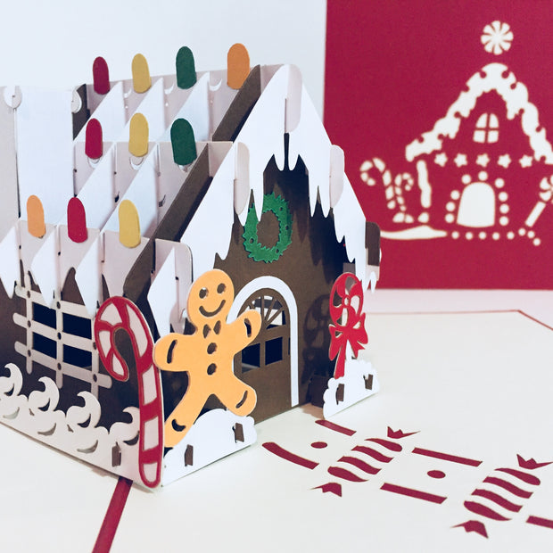 Metallic Christmas Gingerbread House Origami Pop Cards 3D Pop Up Greeting Card Merry Christmas Thank You Handmade Best Wishes Blank Card Gift Happy Holidays Celebrate the Special Day