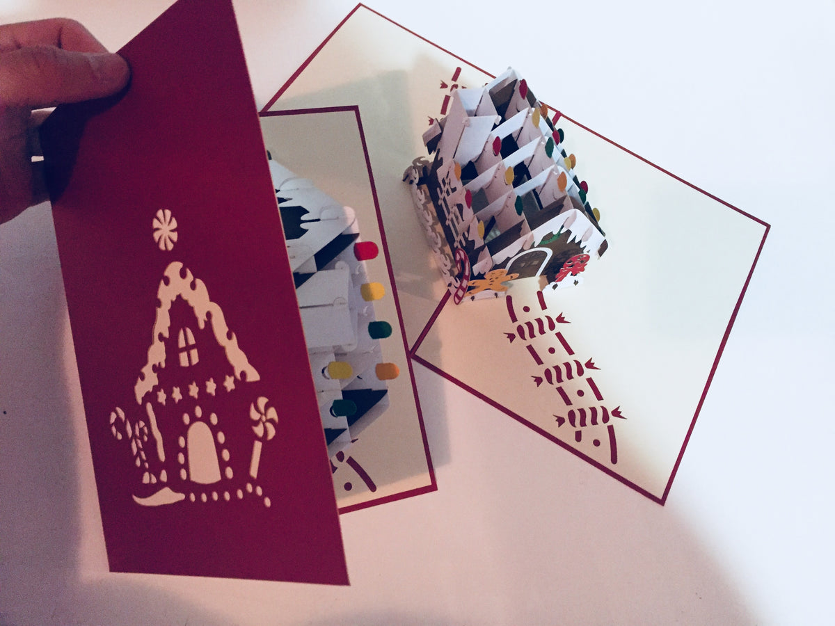 Metallic Christmas Gingerbread House Origami Pop Cards 3D Pop Up Greeting Card Merry Christmas Thank You Handmade Best Wishes Blank Card Gift Happy Holidays Celebrate the Special Day