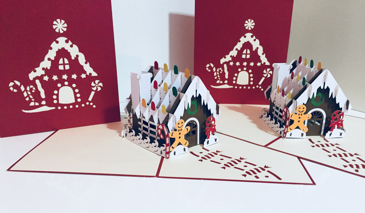 Metallic Christmas Gingerbread House Origami Pop Cards 3D Pop Up Greeting Card Merry Christmas Thank You Handmade Best Wishes Blank Card Gift Happy Holidays Celebrate the Special Day