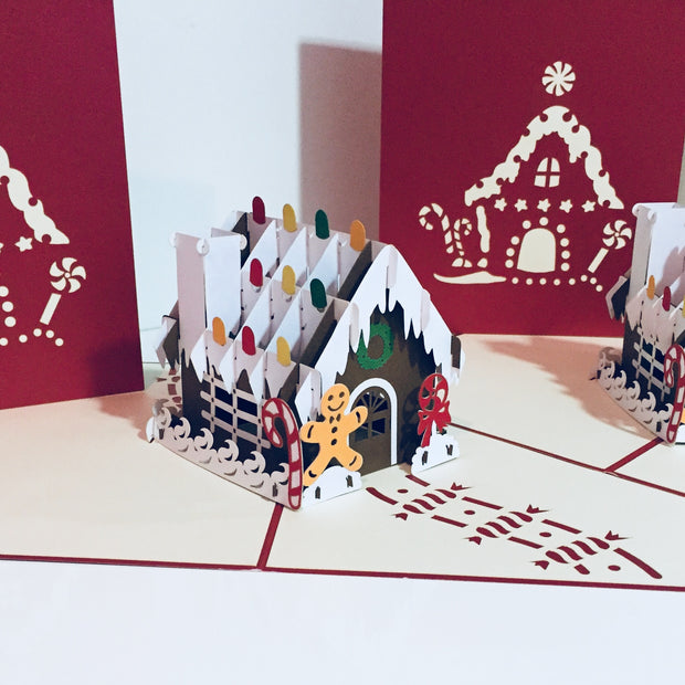 Metallic Christmas Gingerbread House Origami Pop Cards 3D Pop Up Greeting Card Merry Christmas Thank You Handmade Best Wishes Blank Card Gift Happy Holidays Celebrate the Special Day