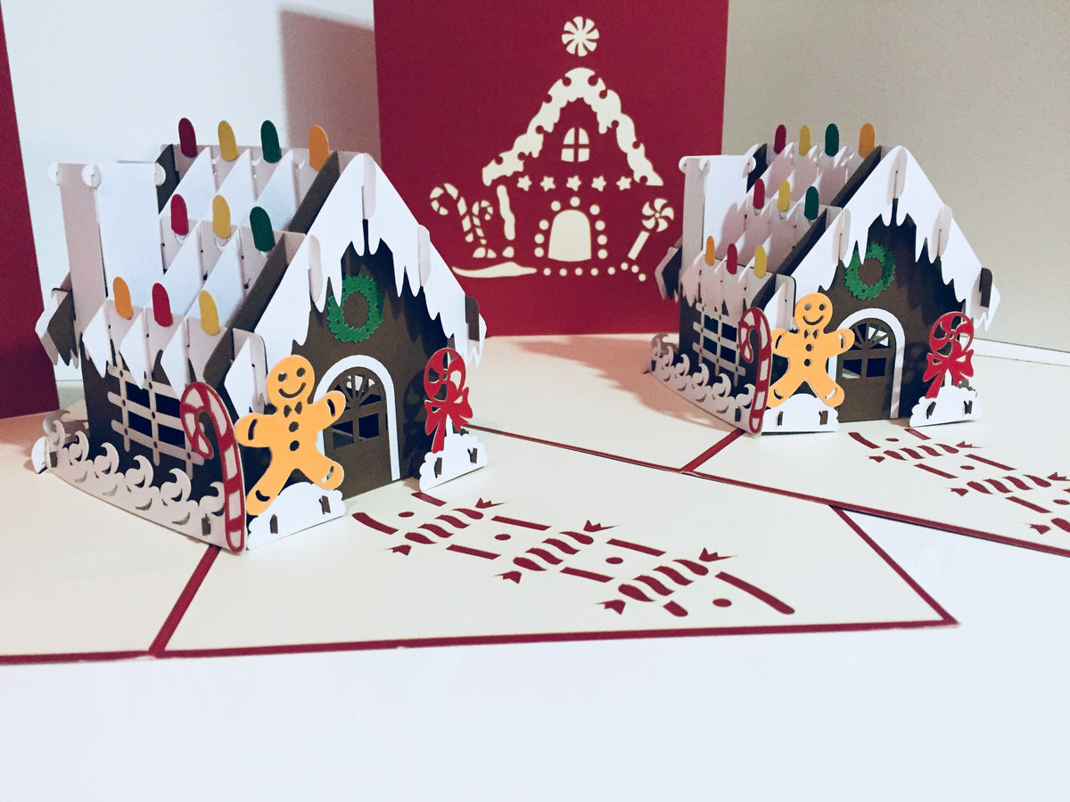 Metallic Christmas Gingerbread House Origami Pop Cards 3D Pop Up Greeting Card Merry Christmas Thank You Handmade Best Wishes Blank Card Gift Happy Holidays Celebrate the Special Day