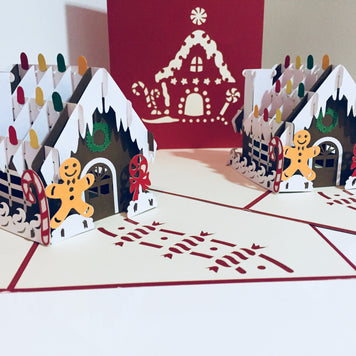 Metallic Christmas Gingerbread House Origami Pop Cards 3D Pop Up Greeting Card Merry Christmas Thank You Handmade Best Wishes Blank Card Gift Happy Holidays Celebrate the Special Day