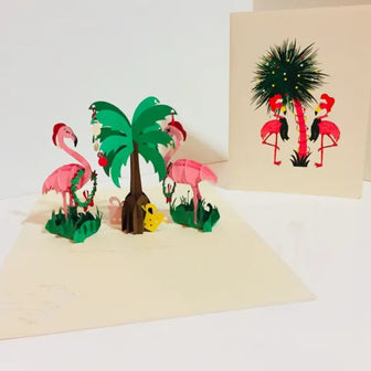 Metallic Christmas Pink Flamingos Origami Pop Cards 3D Pop Up Greeting Card Merry Christmas Thank You Handmade Best Wishes Blank Card Gift Happy Holidays Celebrate the Special Day Moment with Family and Friends