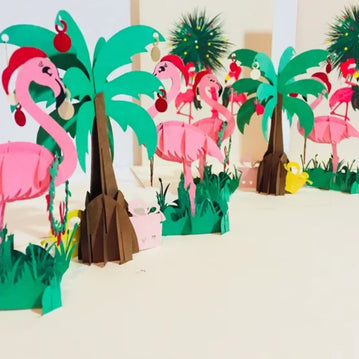 Metallic Christmas Pink Flamingos Origami Pop Cards 3D Pop Up Greeting Card Merry Christmas Thank You Handmade Best Wishes Blank Card Gift Happy Holidays Celebrate the Special Day Moment with Family and Friends