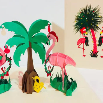 Metallic Christmas Pink Flamingos Origami Pop Cards 3D Pop Up Greeting Card Merry Christmas Thank You Handmade Best Wishes Blank Card Gift Happy Holidays Celebrate the Special Day Moment with Family and Friends