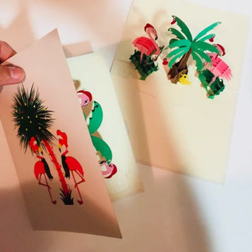 Metallic Christmas Pink Flamingos Origami Pop Cards 3D Pop Up Greeting Card Merry Christmas Thank You Handmade Best Wishes Blank Card Gift Happy Holidays Celebrate the Special Day Moment with Family and Friends