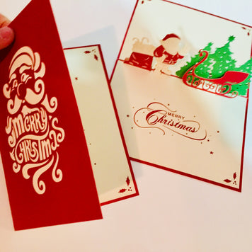 Metallic Christmas Santa Claus & Sleigh Origami Pop Cards 3D Pop Up Greeting Card Merry Christmas Thank You Handmade Best Wishes Blank Card Gift Happy Holidays Celebrate the Special Day