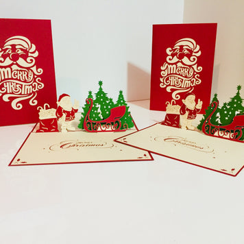 Metallic Christmas Santa Claus & Sleigh Origami Pop Cards 3D Pop Up Greeting Card Merry Christmas Thank You Handmade Best Wishes Blank Card Gift Happy Holidays Celebrate the Special Day
