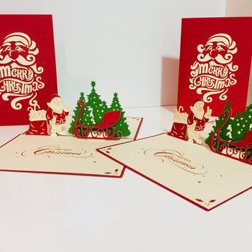 Metallic Christmas Santa Claus & Sleigh Origami Pop Cards 3D Pop Up Greeting Card Merry Christmas Thank You Handmade Best Wishes Blank Card Gift Happy Holidays Celebrate the Special Day