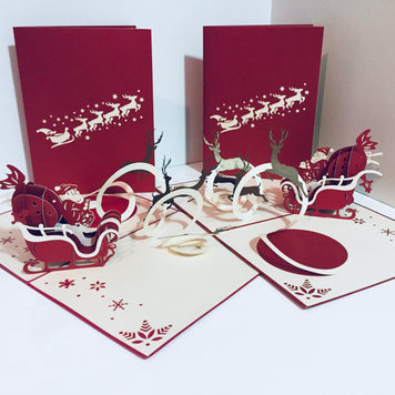 Metallic Santa Sleigh with Reindeer Origami Pop Cards 3D Pop Up Greeting Card Merry Christmas Thank You Handmade Best Wishes Blank Card Gift Happy Holidays Celebrate the Special Day