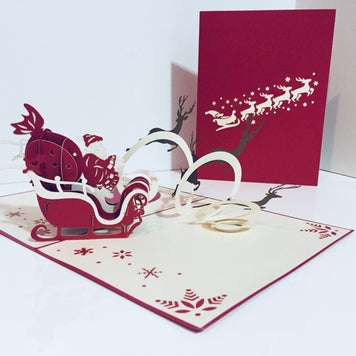 Metallic Santa Sleigh with Reindeer Origami Pop Cards 3D Pop Up Greeting Card Merry Christmas Thank You Handmade Best Wishes Blank Card Gift Happy Holidays Celebrate the Special Day