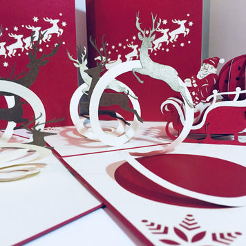 Metallic Santa Sleigh with Reindeer Origami Pop Cards 3D Pop Up Greeting Card Merry Christmas Thank You Handmade Best Wishes Blank Card Gift Happy Holidays Celebrate the Special Day