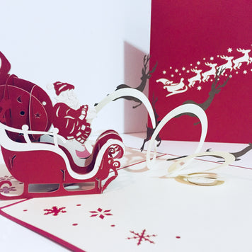 Metallic Santa Sleigh with Reindeer Origami Pop Cards 3D Pop Up Greeting Card Merry Christmas Thank You Handmade Best Wishes Blank Card Gift Happy Holidays Celebrate the Special Day