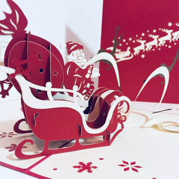 Metallic Santa Sleigh with Reindeer Origami Pop Cards 3D Pop Up Greeting Card Merry Christmas Thank You Handmade Best Wishes Blank Card Gift Happy Holidays Celebrate the Special Day