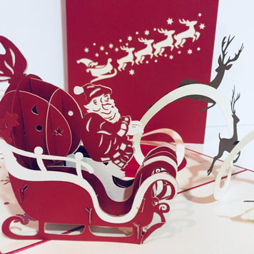 Metallic Santa Sleigh with Reindeer Origami Pop Cards 3D Pop Up Greeting Card Merry Christmas Thank You Handmade Best Wishes Blank Card Gift Happy Holidays Celebrate the Special Day