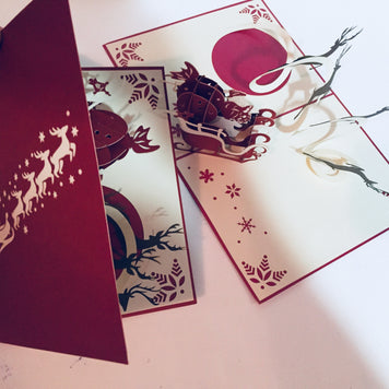Metallic Santa Sleigh with Reindeer Origami Pop Cards 3D Pop Up Greeting Card Merry Christmas Thank You Handmade Best Wishes Blank Card Gift Happy Holidays Celebrate the Special Day