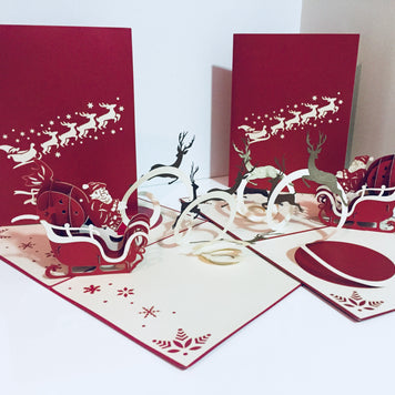 Metallic Santa Sleigh with Reindeer Origami Pop Cards 3D Pop Up Greeting Card Merry Christmas Thank You Handmade Best Wishes Blank Card Gift Happy Holidays Celebrate the Special Day