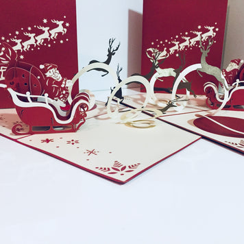 Metallic Santa Sleigh with Reindeer Origami Pop Cards 3D Pop Up Greeting Card Merry Christmas Thank You Handmade Best Wishes Blank Card Gift Happy Holidays Celebrate the Special Day