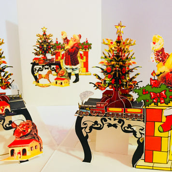 Metallic Christmas Victorian Santa Classic Style Origami Pop Cards 3D Pop Up Greeting Card Merry Christmas Thank You Handmade Best Wishes Blank Card Gift Happy Holidays Celebrate the Special Day