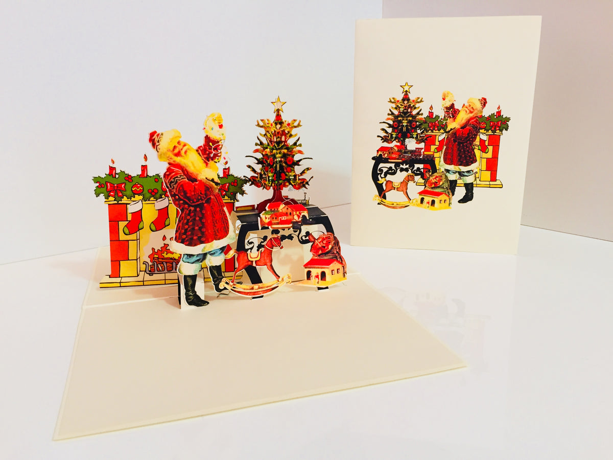 Metallic Christmas Victorian Santa Classic Style Origami Pop Cards 3D Pop Up Greeting Card Merry Christmas Thank You Handmade Best Wishes Blank Card Gift Happy Holidays Celebrate the Special Day