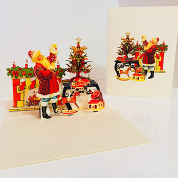 Metallic Christmas Victorian Santa Classic Style Origami Pop Cards 3D Pop Up Greeting Card Merry Christmas Thank You Handmade Best Wishes Blank Card Gift Happy Holidays Celebrate the Special Day