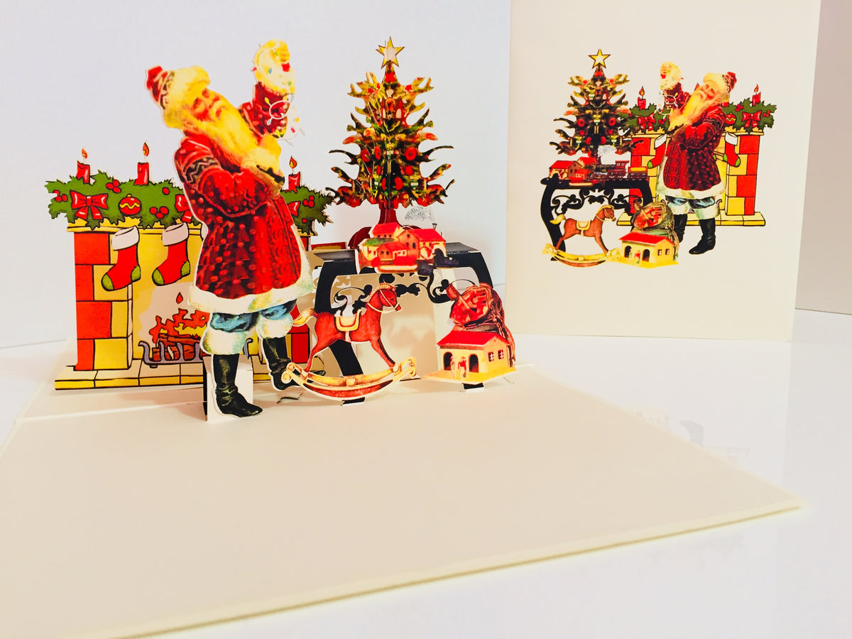 Metallic Christmas Victorian Santa Classic Style Origami Pop Cards 3D Pop Up Greeting Card Merry Christmas Thank You Handmade Best Wishes Blank Card Gift Happy Holidays Celebrate the Special Day
