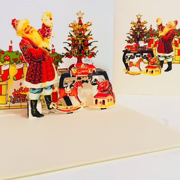 Metallic Christmas Victorian Santa Classic Style Origami Pop Cards 3D Pop Up Greeting Card Merry Christmas Thank You Handmade Best Wishes Blank Card Gift Happy Holidays Celebrate the Special Day