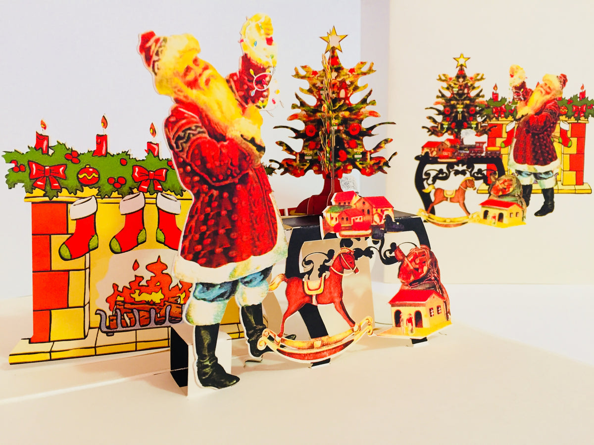 Metallic Christmas Victorian Santa Classic Style Origami Pop Cards 3D Pop Up Greeting Card Merry Christmas Thank You Handmade Best Wishes Blank Card Gift Happy Holidays Celebrate the Special Day