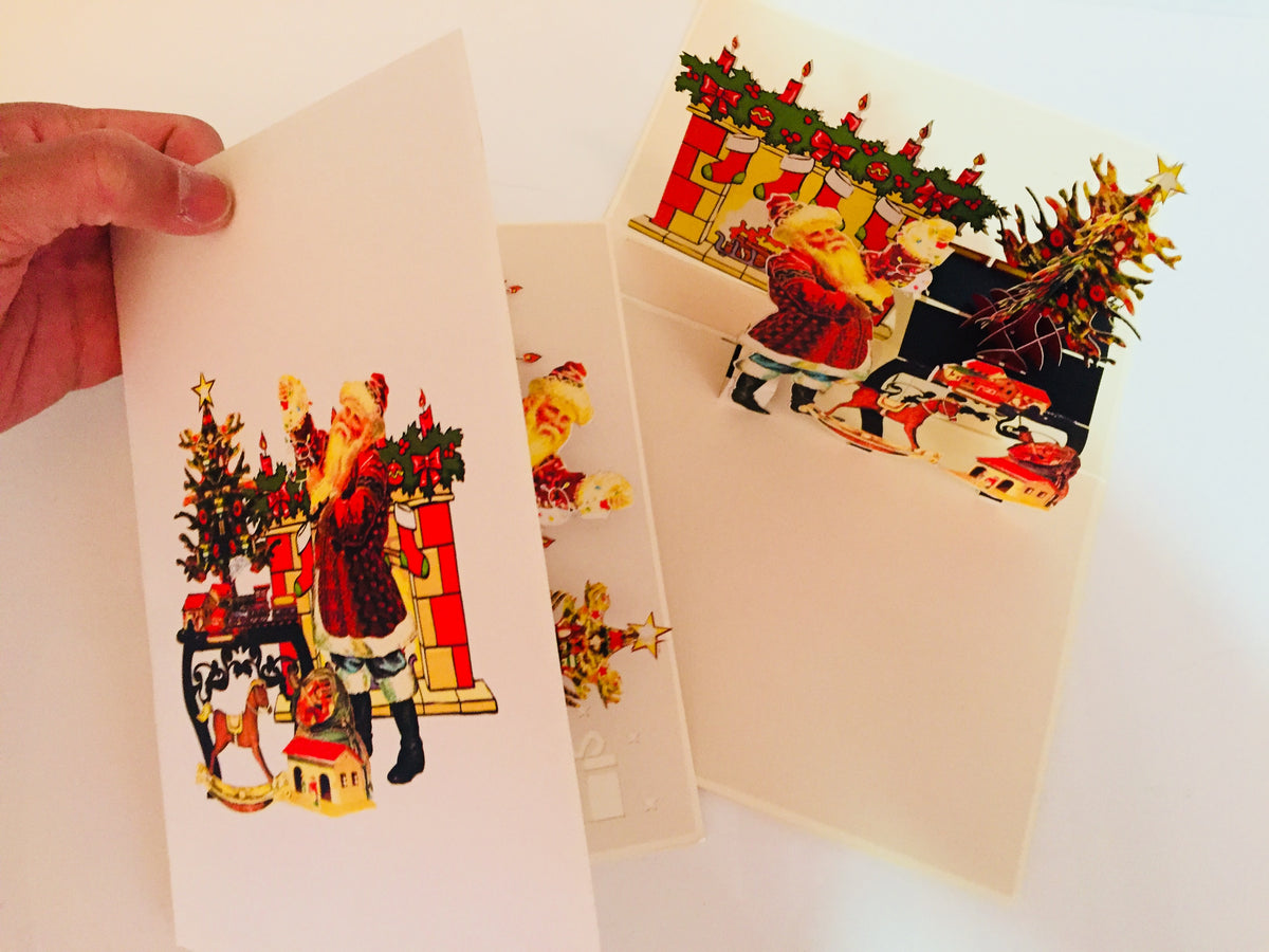 Metallic Christmas Victorian Santa Classic Style Origami Pop Cards 3D Pop Up Greeting Card Merry Christmas Thank You Handmade Best Wishes Blank Card Gift Happy Holidays Celebrate the Special Day