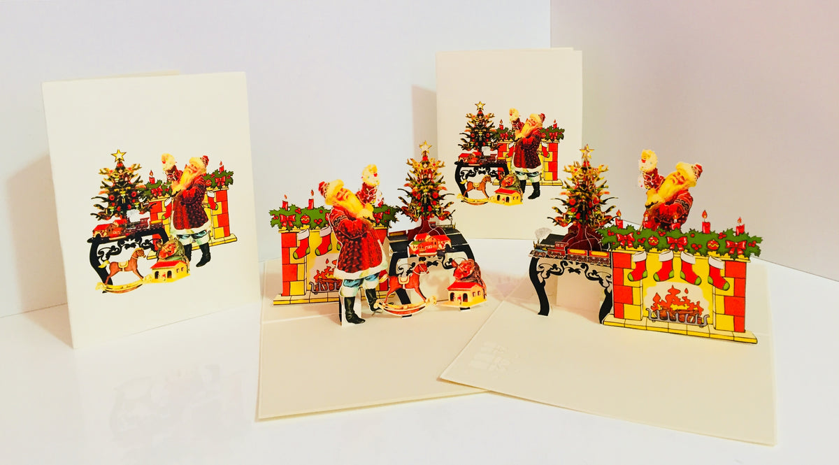 Metallic Christmas Victorian Santa Classic Style Origami Pop Cards 3D Pop Up Greeting Card Merry Christmas Thank You Handmade Best Wishes Blank Card Gift Happy Holidays Celebrate the Special Day