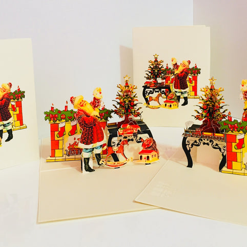 Metallic Christmas Victorian Santa Classic Style Origami Pop Cards 3D Pop Up Greeting Card Merry Christmas Thank You Handmade Best Wishes Blank Card Gift Happy Holidays Celebrate the Special Day